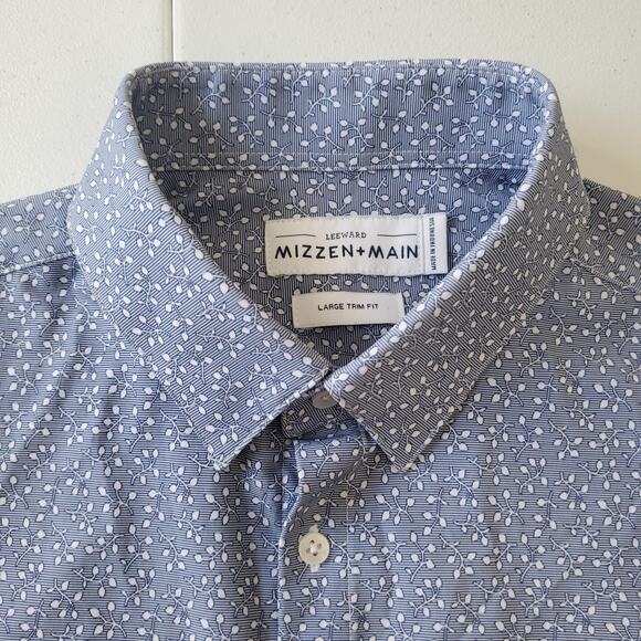 Mizzen+Main Leeward Shirt Mens Large Blue Short Sleeve Trim Fit Performance - Picture 1 of 10